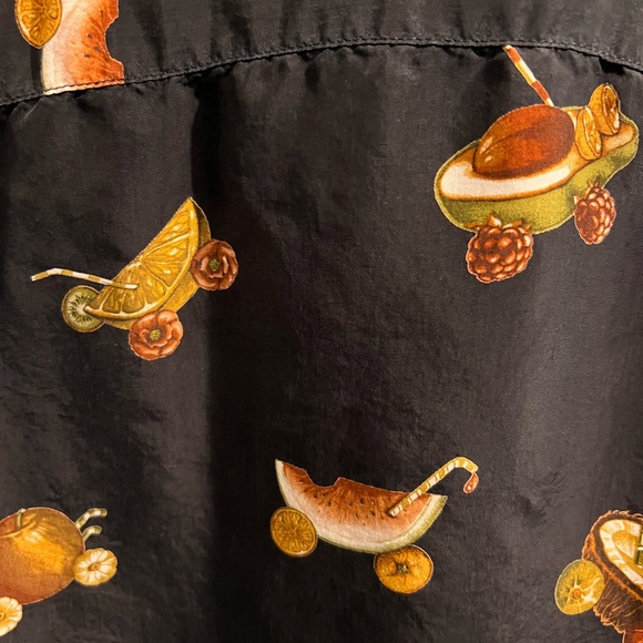 Bullock & Jones Black LARGE Shirt w/Fruits & Drinks Made In Italy 100% Cupro - Picture 4 of 7